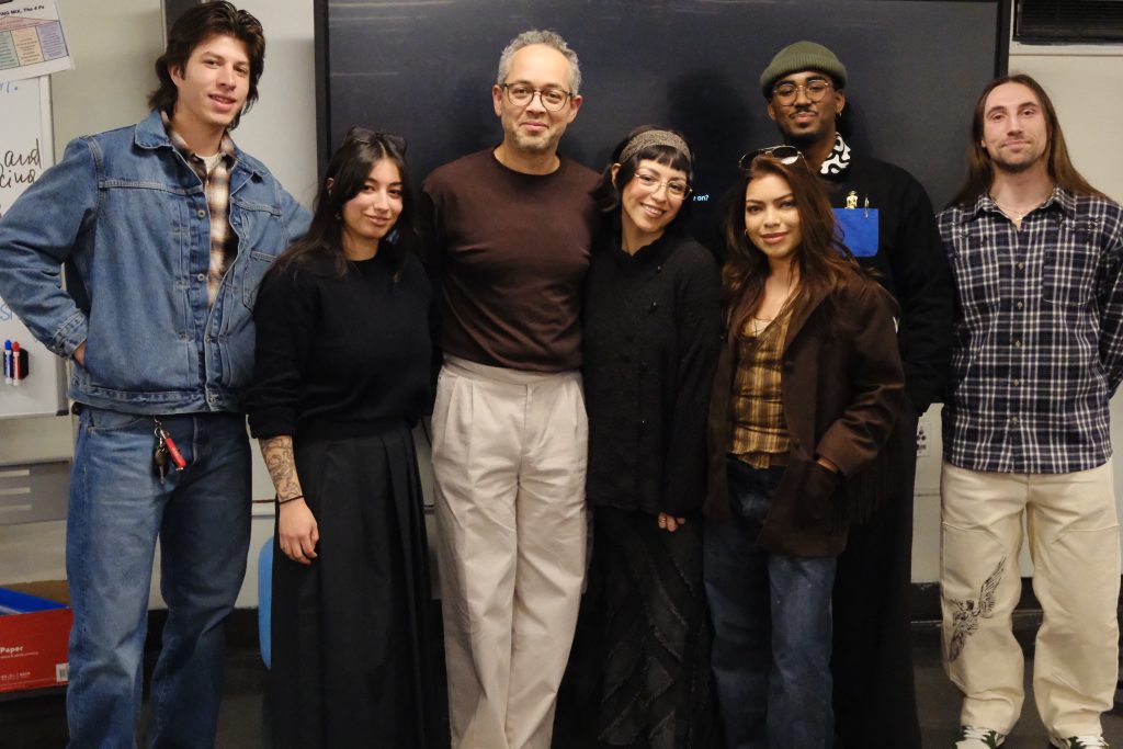 The fashion designer Carlos De Moya with some former students from Montclair State University Sean Gadiare, Aryanna Salmon, Daniela Beltran, Ariel Rivera, Zach Burkle and Kevin Sousa.